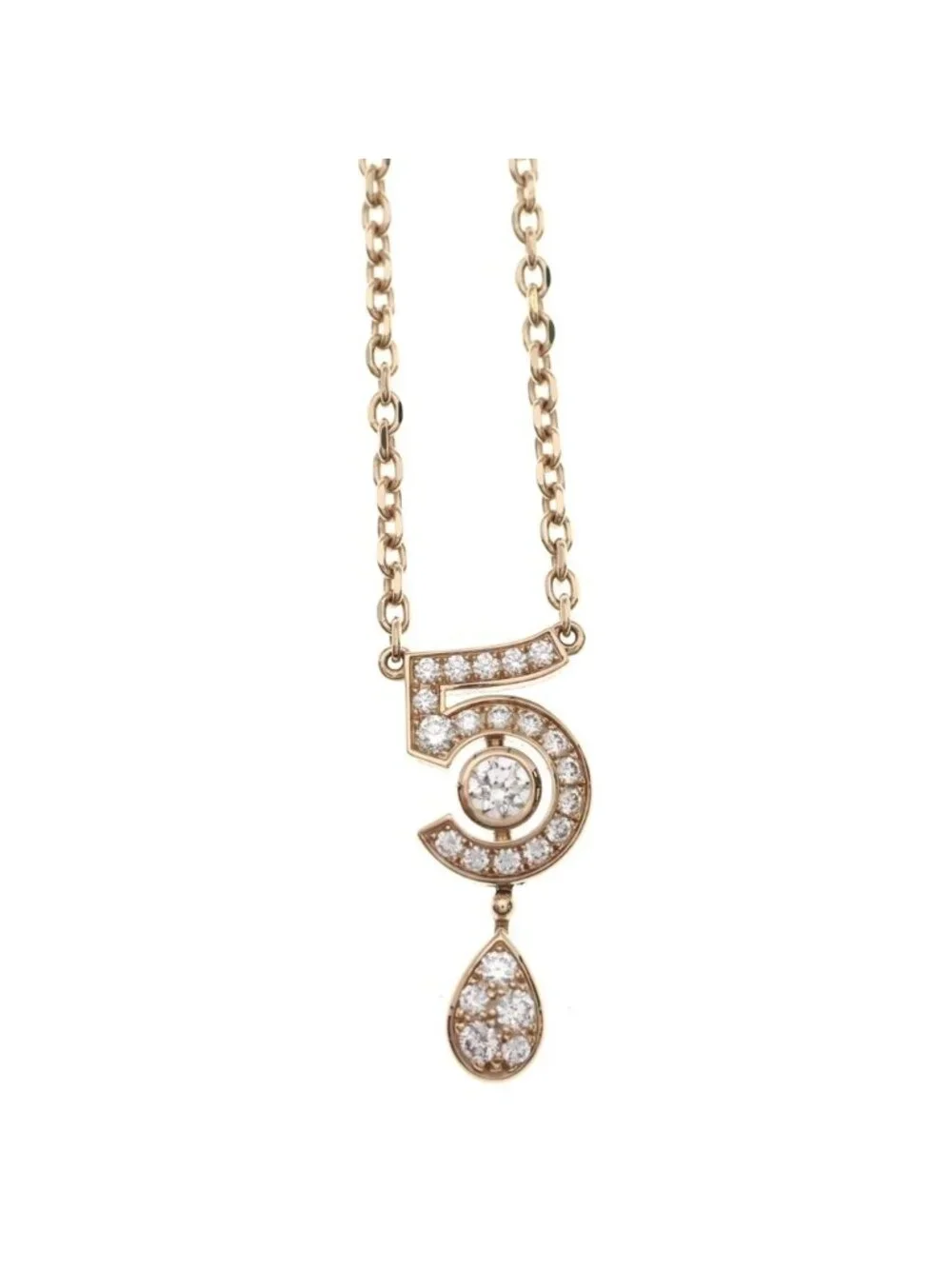 Chanel Eternal No. 55 Number Five Diamond 18k Pink Gold Necklace